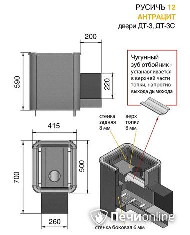 Печь для бани Везувий Русичъ Антрацит 12 (ДТ-3С) в Краснодаре